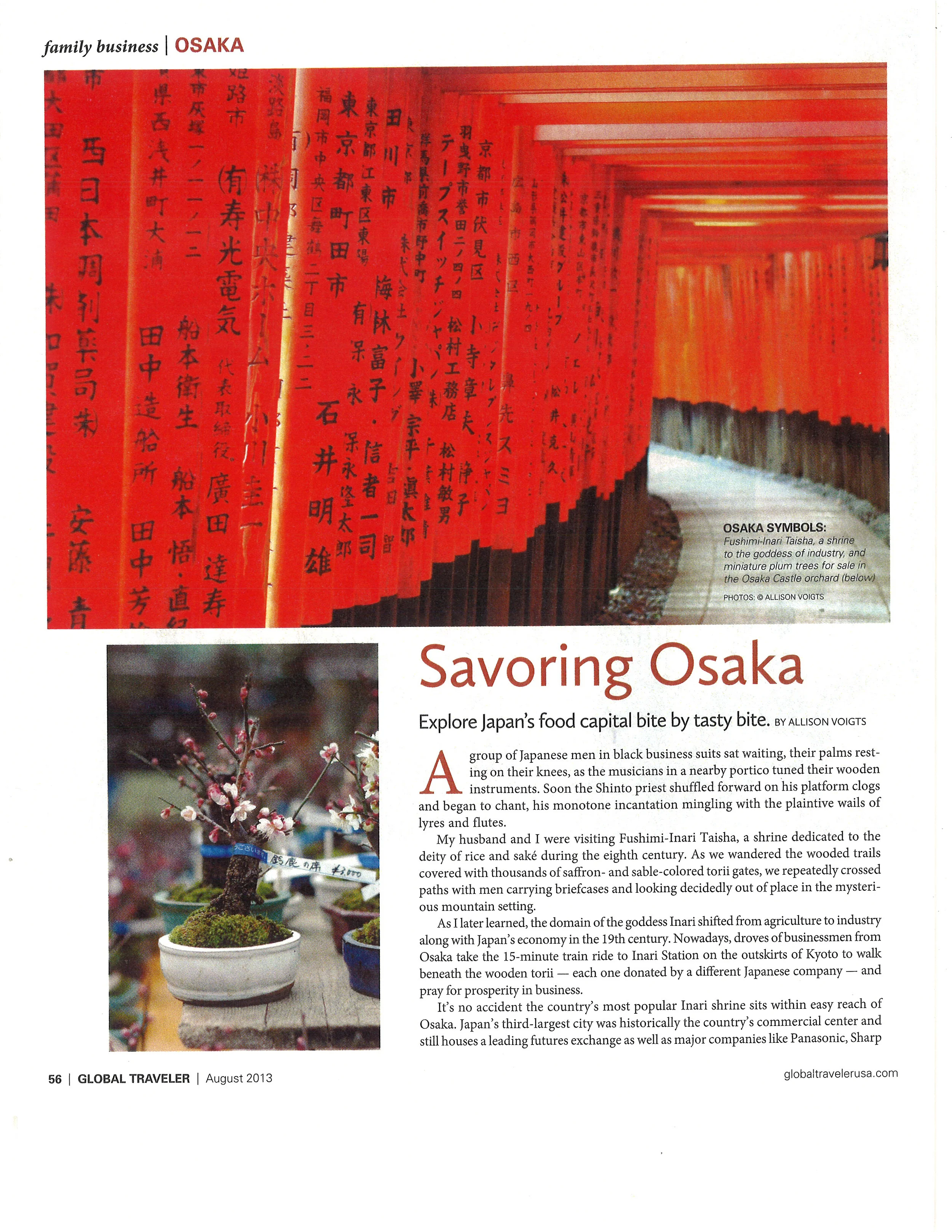  "Savoring Osaka,"&nbsp; Global Traveler Magazine  