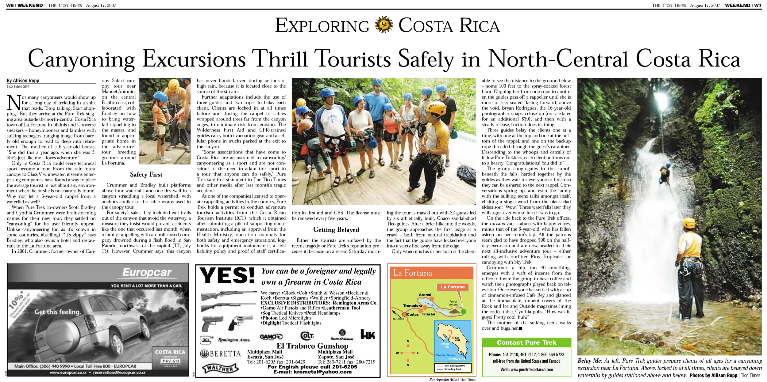  "Canyoning Excursions Thrill Tourists Safely in North-Central Costa Rica,"&nbsp; The Tico Times  