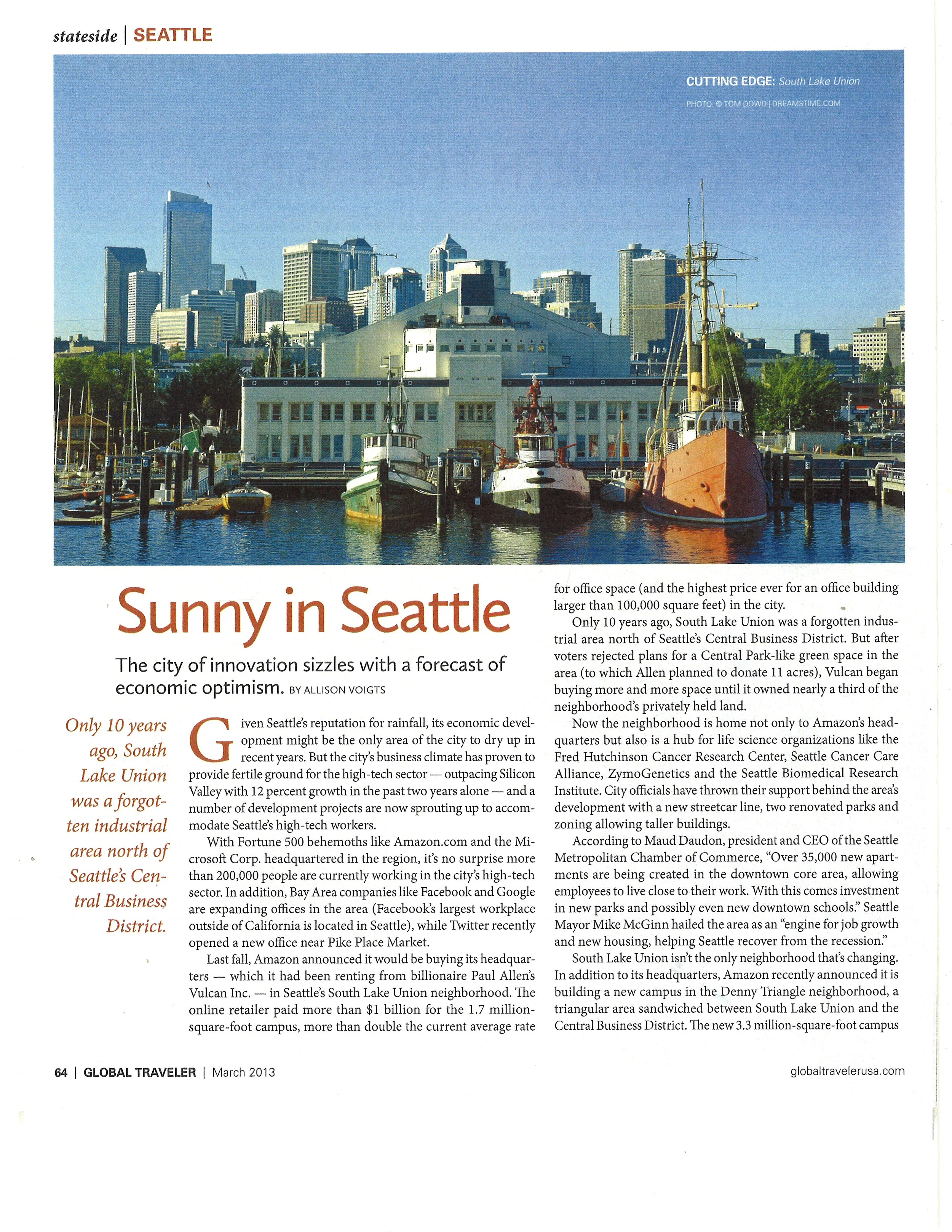  "Sunny in Seattle,"&nbsp; Global Traveler Magazine  