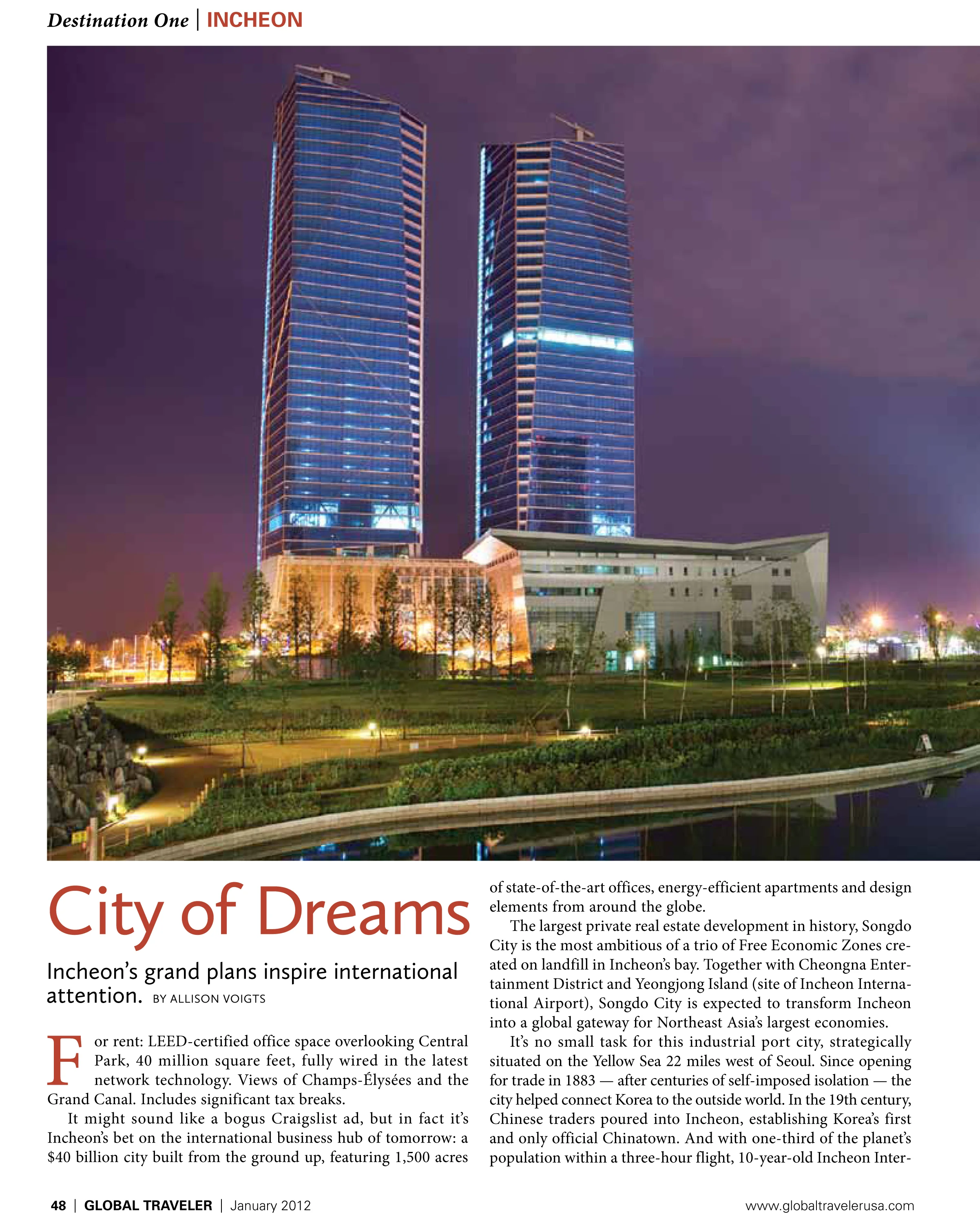  "City of Dreams,"  Global Traveler Magazine  