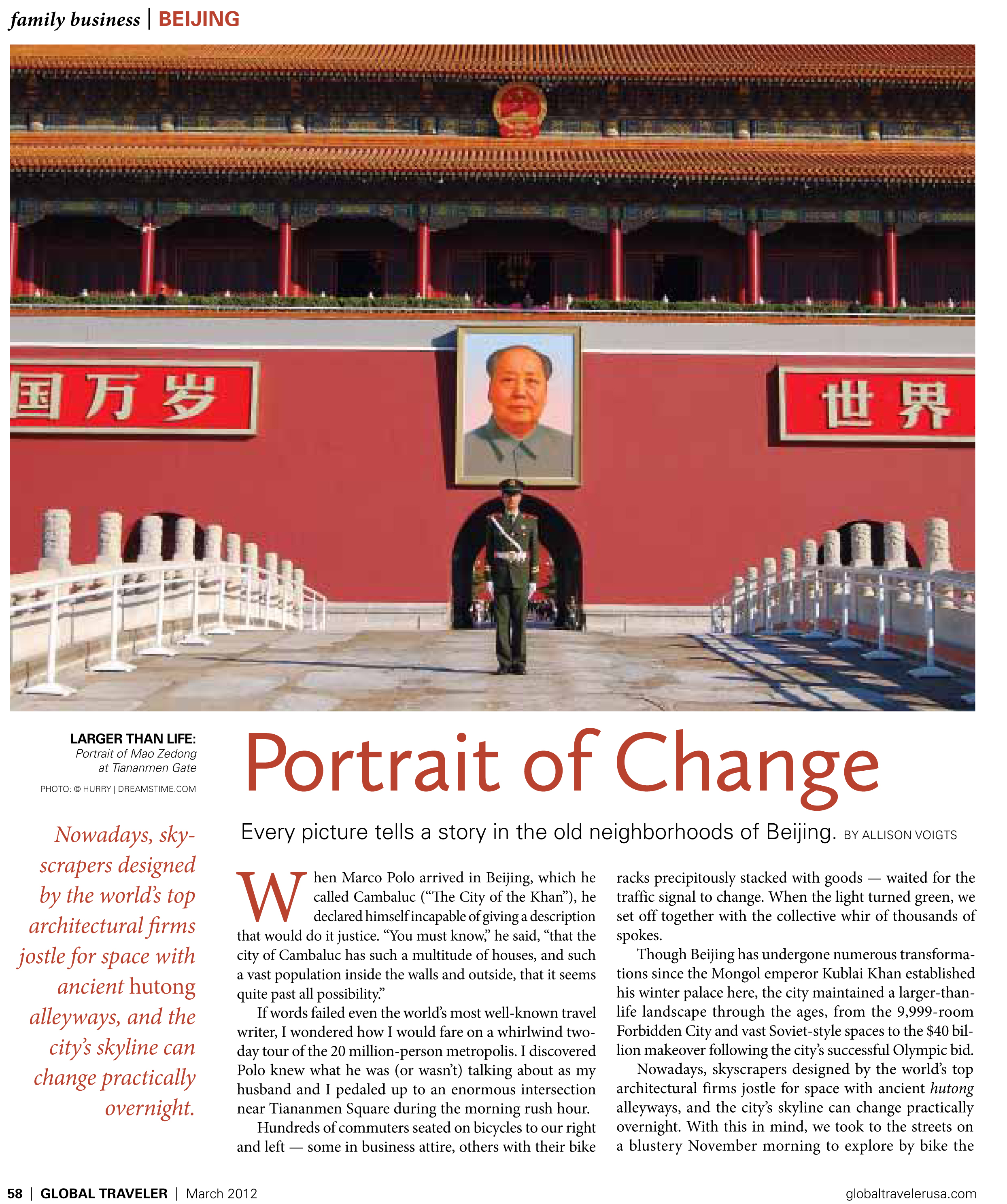  "Portrait of Change,"&nbsp; Global Traveler Magazine  