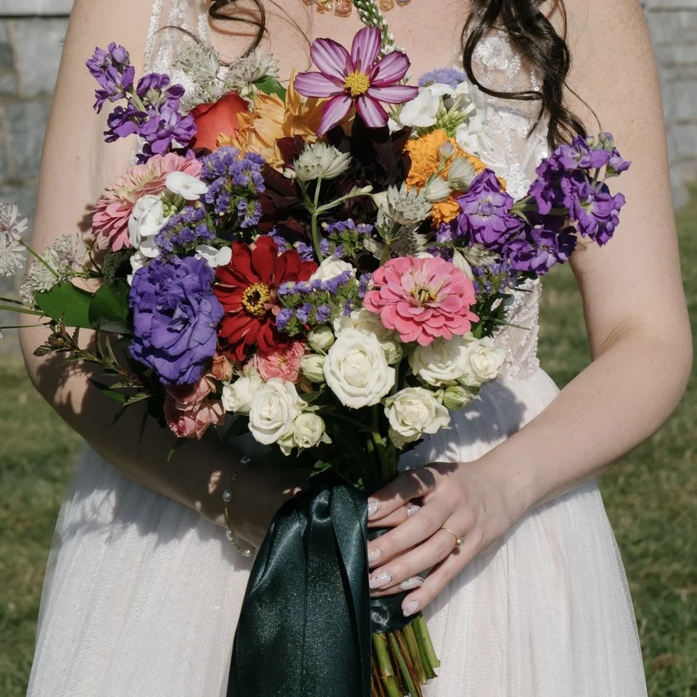 Garden Style bridal bouquet designed with all locally grown sustainable blooms