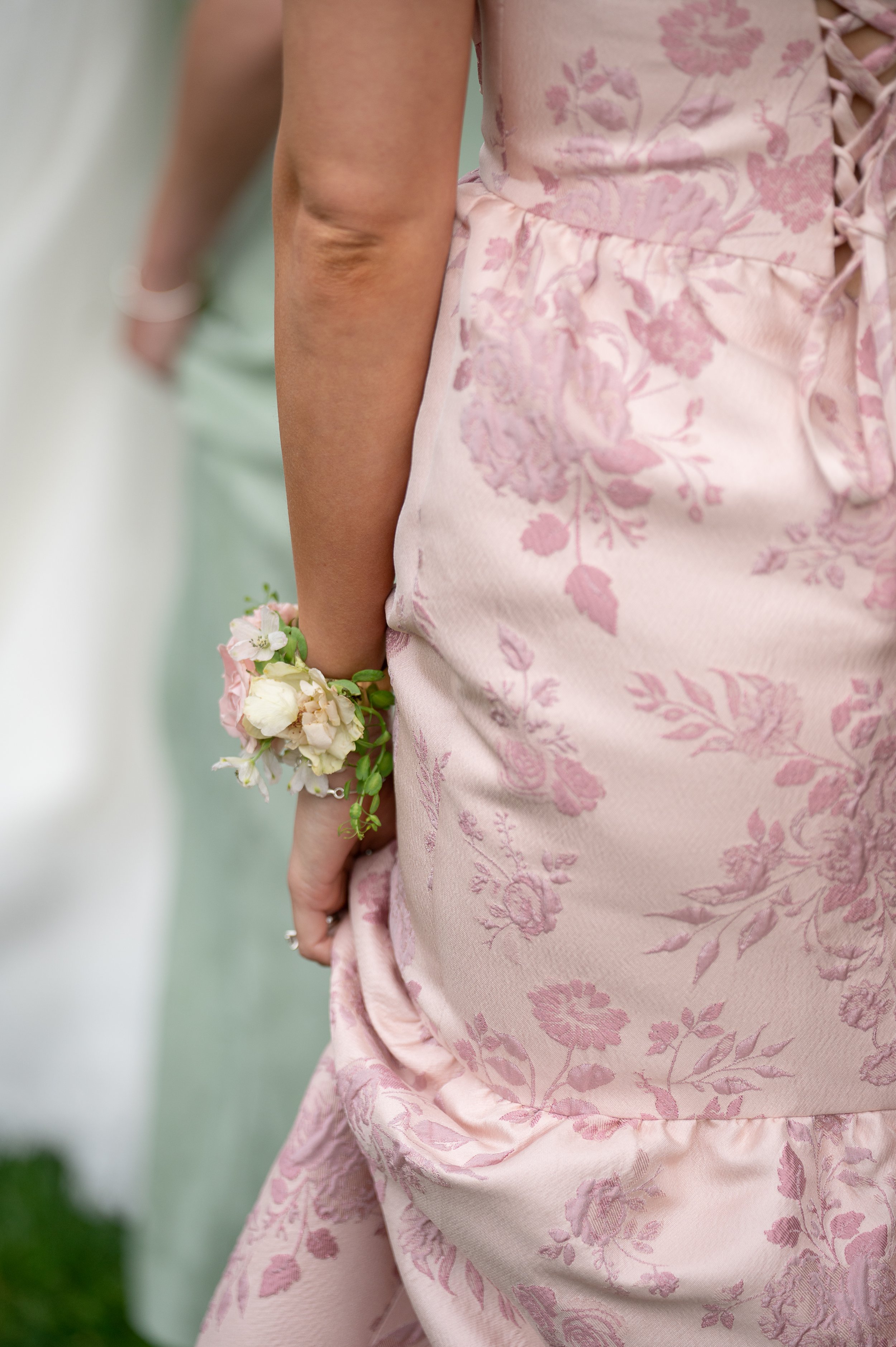 Wrist corsage by PQ Farm Flowers, CT Floral Design for weddings. Jessica Meade Photography