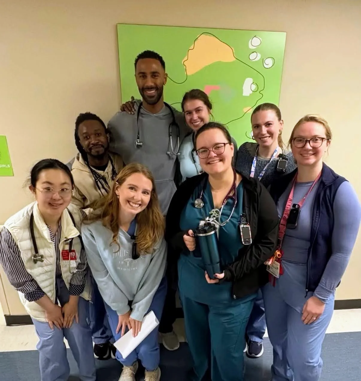 Group of residents and med students in a pediatric hospital