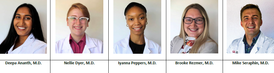 PGY-4 residents, grid of five doctor headshots