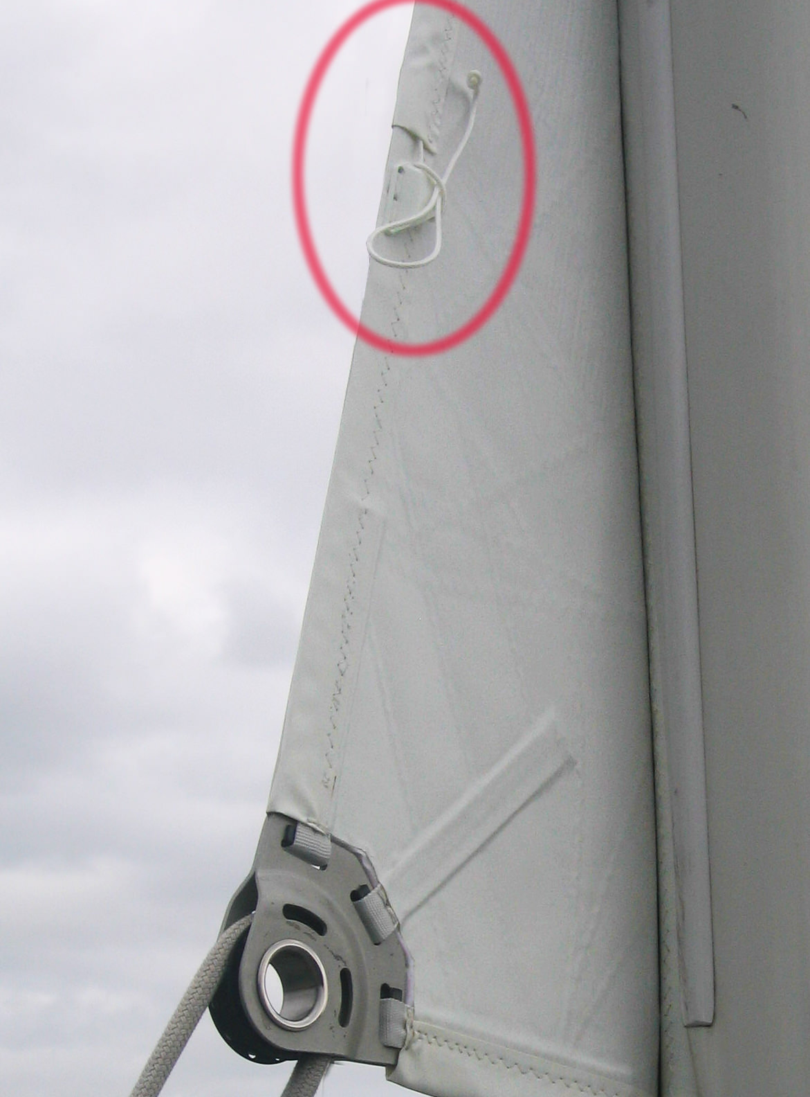 The standard location for a leech line cleat is just above the clew of a mainsail.