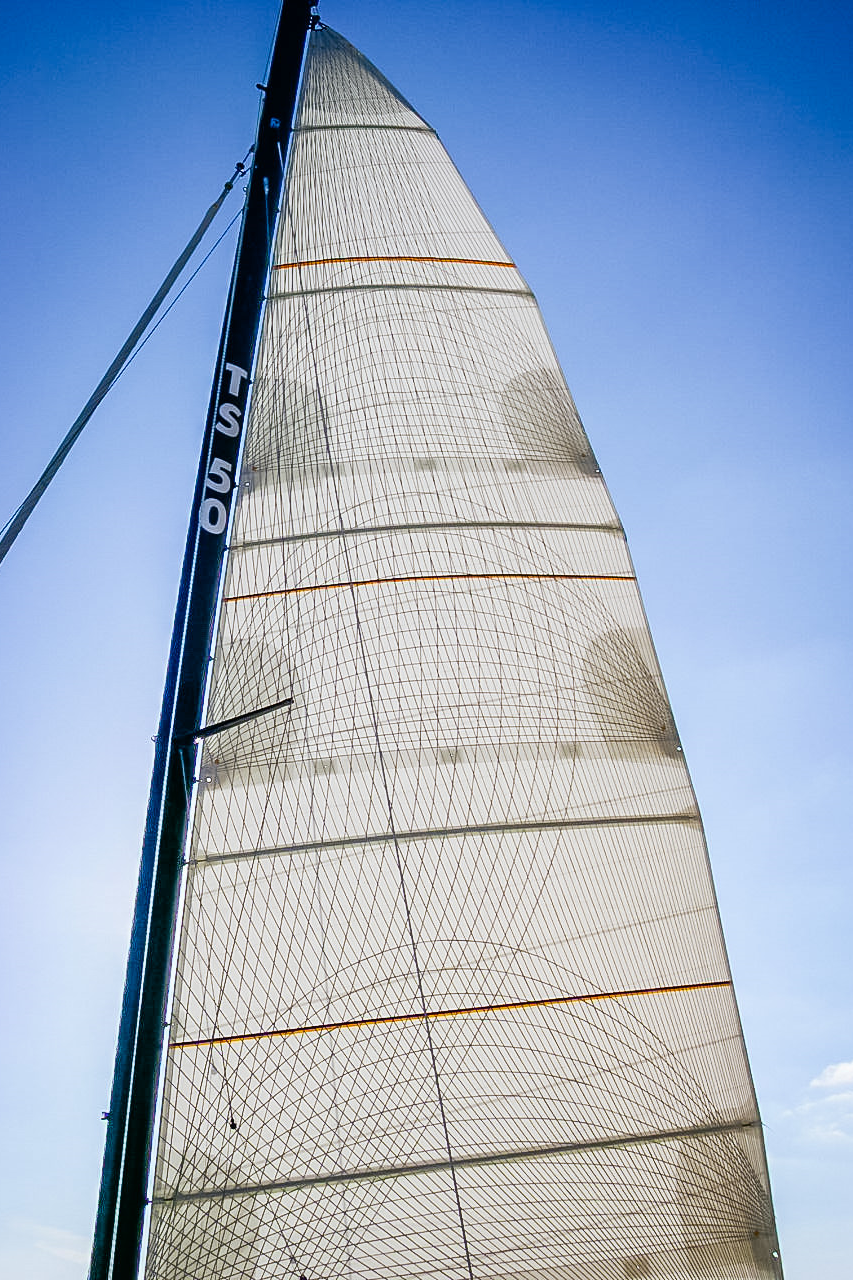 A single-sided taffeta Tape-Drive full batten mainsail for a 50-foot catamaran.&nbsp;