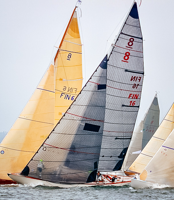 A Classic 8-Meter racing with Tape-Drive carbon and black aramid Powerhead mainsail and genoa.