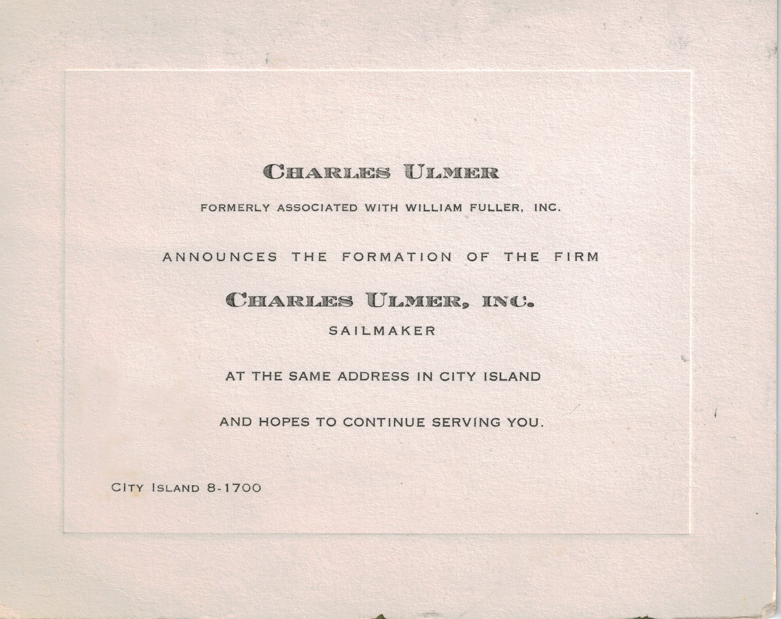 Announcement card from Sept. 1, 1946.