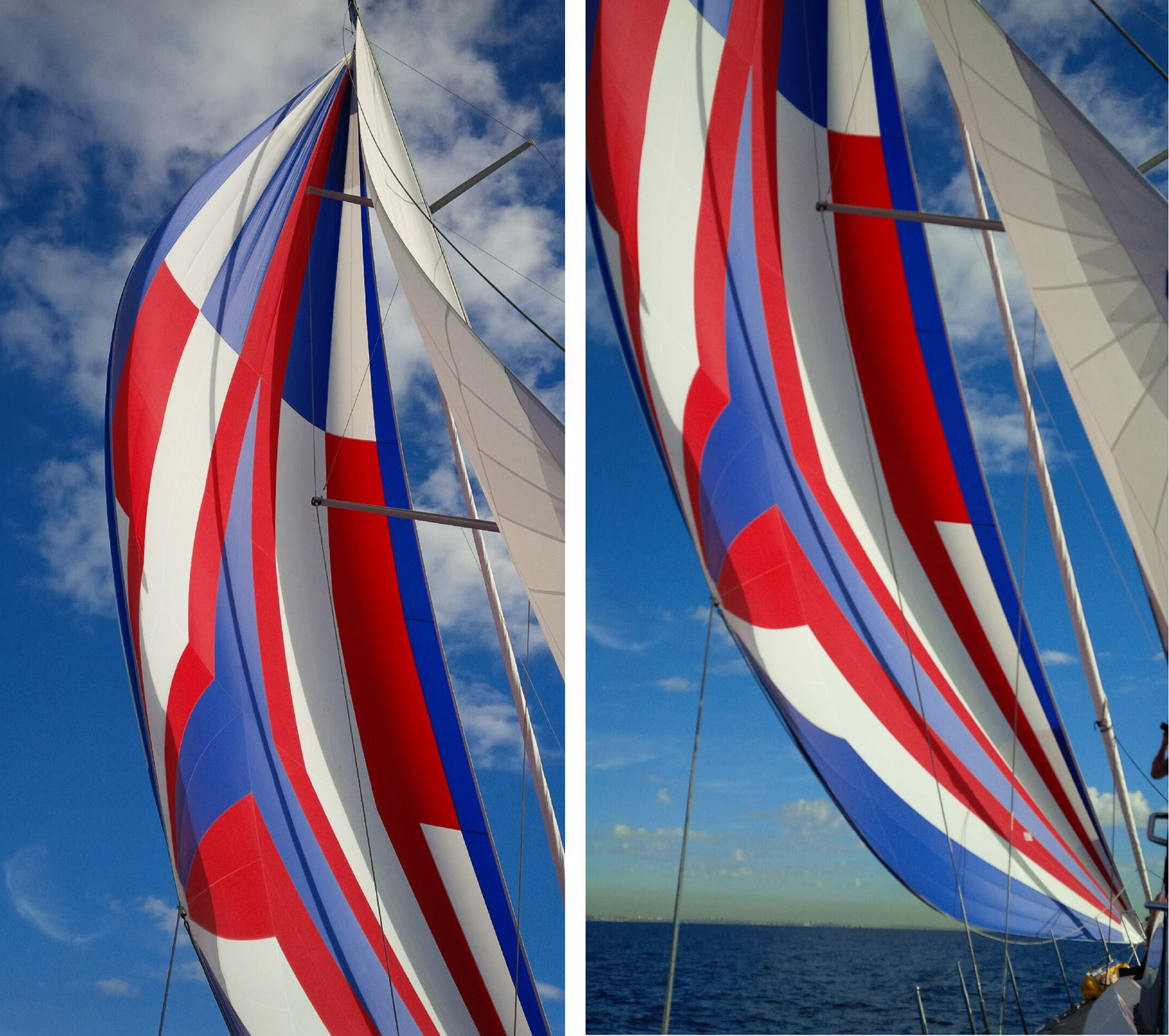 UK Sailmakers designs cruising code zeros where the width of the sail is narrower than on race boats, which makes the sail easier to fly and more versatile. These shots show a cruising code zero on a Beneteau Oceanis 55.