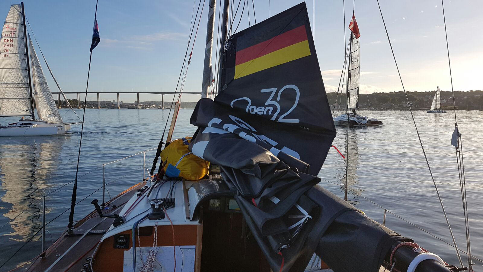 The Open 32 BLACK MAGGY, sailed a fantastic race, but could not seal the deal. Her skipper Wolle Heibeck stared at the finish line, under the bridge, for three hours while hanging on his anchor waiting for the wind to return. 