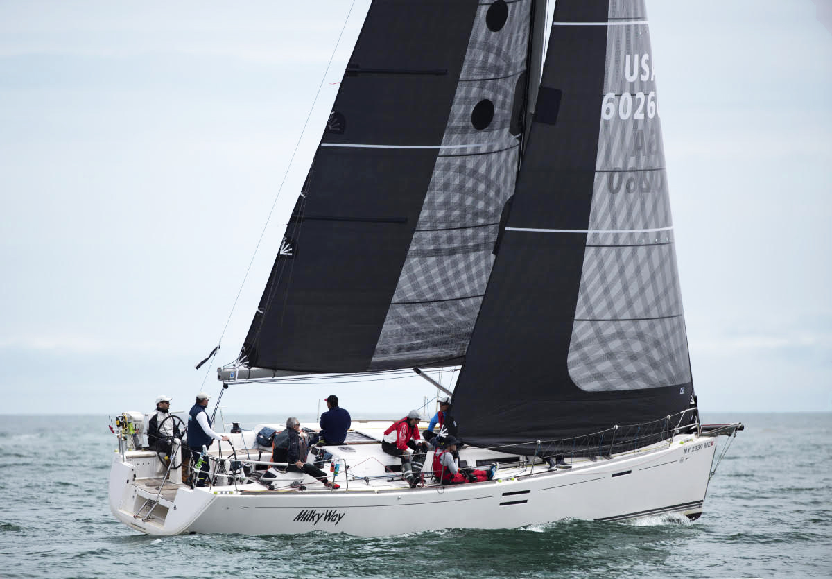 MILKY WAY, a Dufour 40E, uses her X-Drive carbon sails for offshore races. To make the sails bullet proof, the leeches of the sails have a taffeta layer.