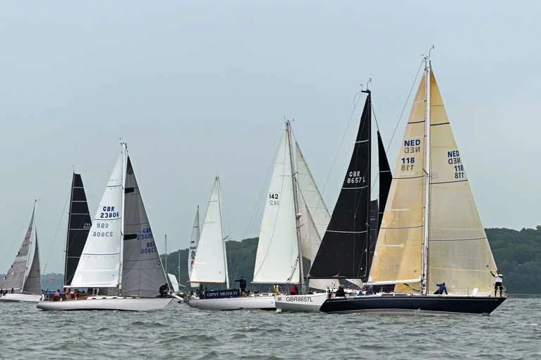 The Swan 36 FINOLA (GBR 23806) and the S&S 41 WINSOME (NED 118) on the starting line of the 2019 RORC Channel Race.