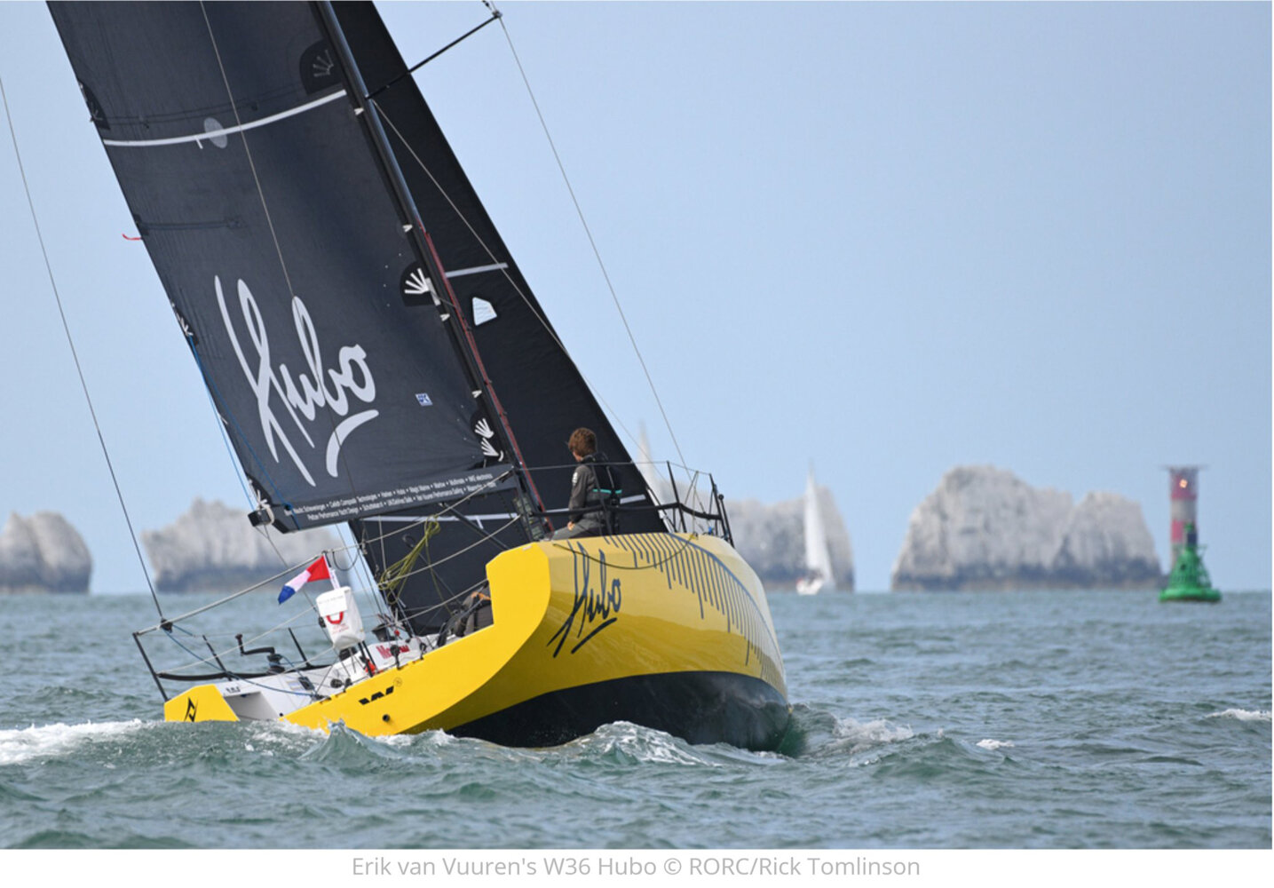 Left: Jochem Schoorl and Eric van Vuuren. Above: HUBO approaching the Needles at the west end of the Isle of Wight.