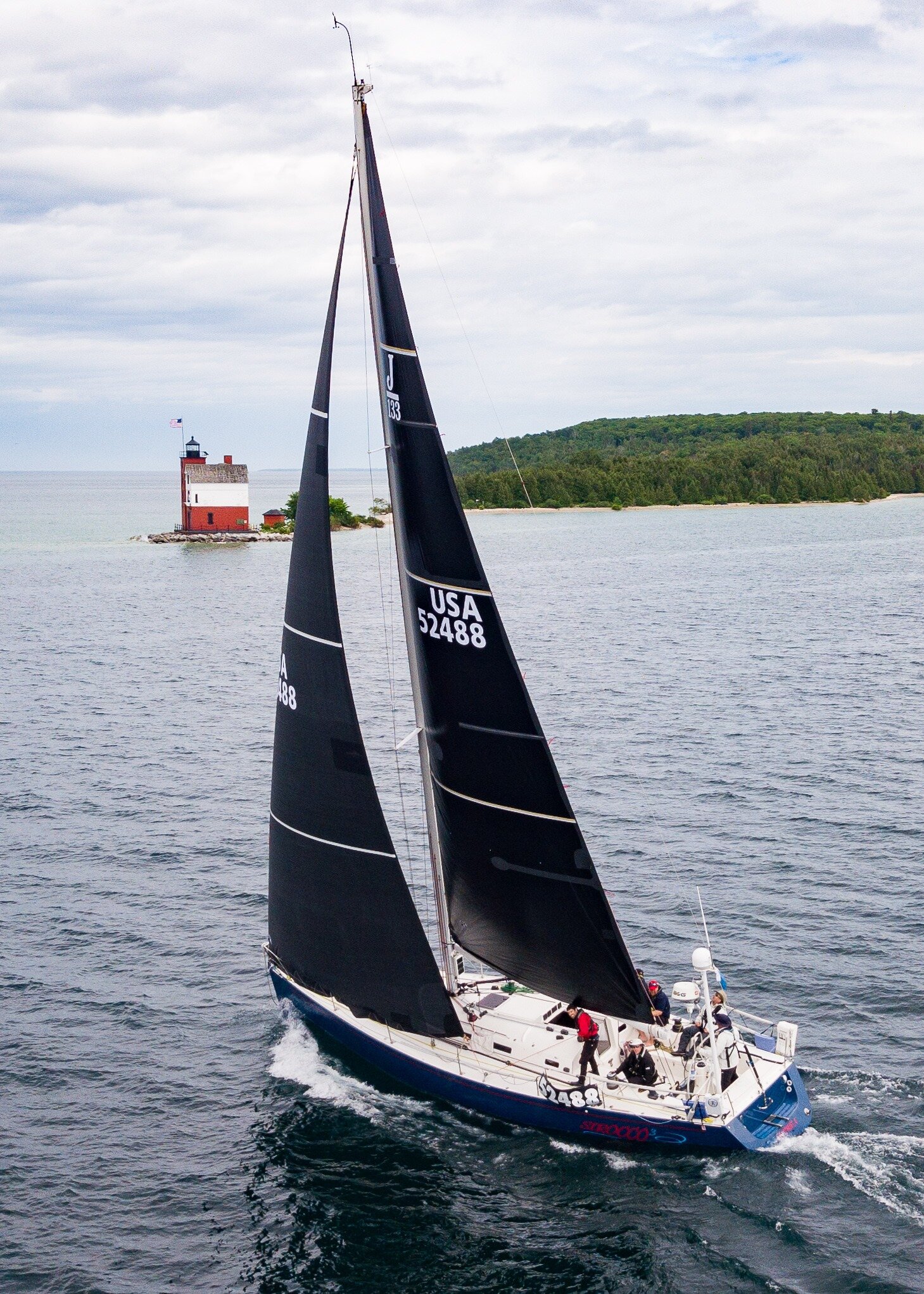 The J/133 SIROCCO sailing upwind with Titanium main and genoa.