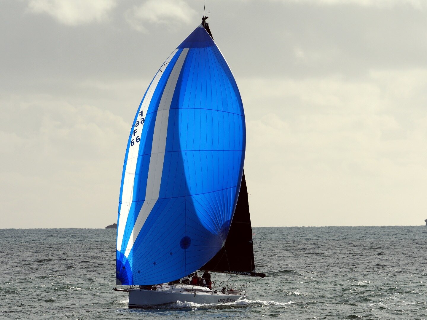 The King 40 CHECKMATE sailing with her A2. Photo by Lindsay Preece.