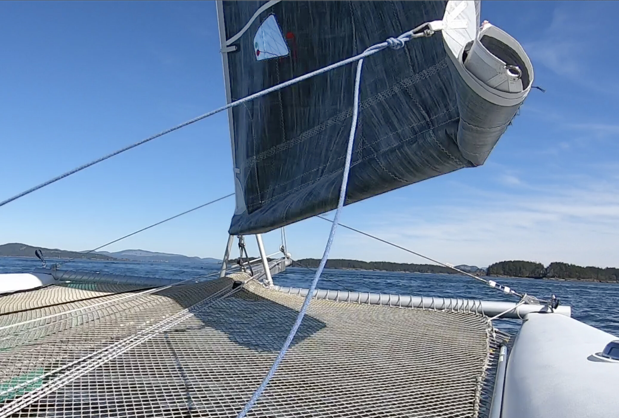One of the advantages of having a hanked-on jib is the ability to reef it and end up with a well shaped sail. An optional zipper system allows the reefed lower part of the sail to be rolled and then zipped up neatly as show above.