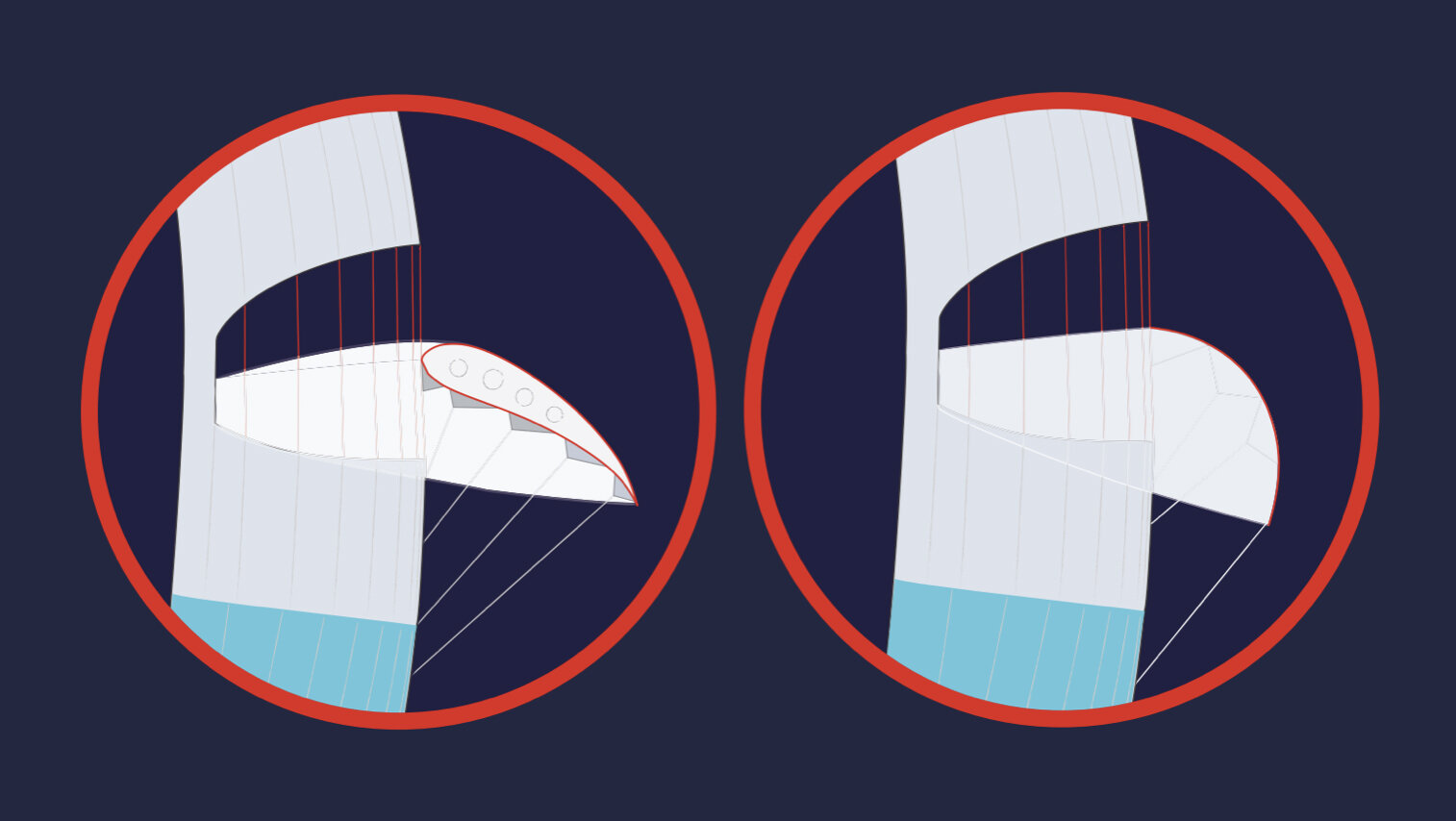 Bora Wing cross section left and Levante right.