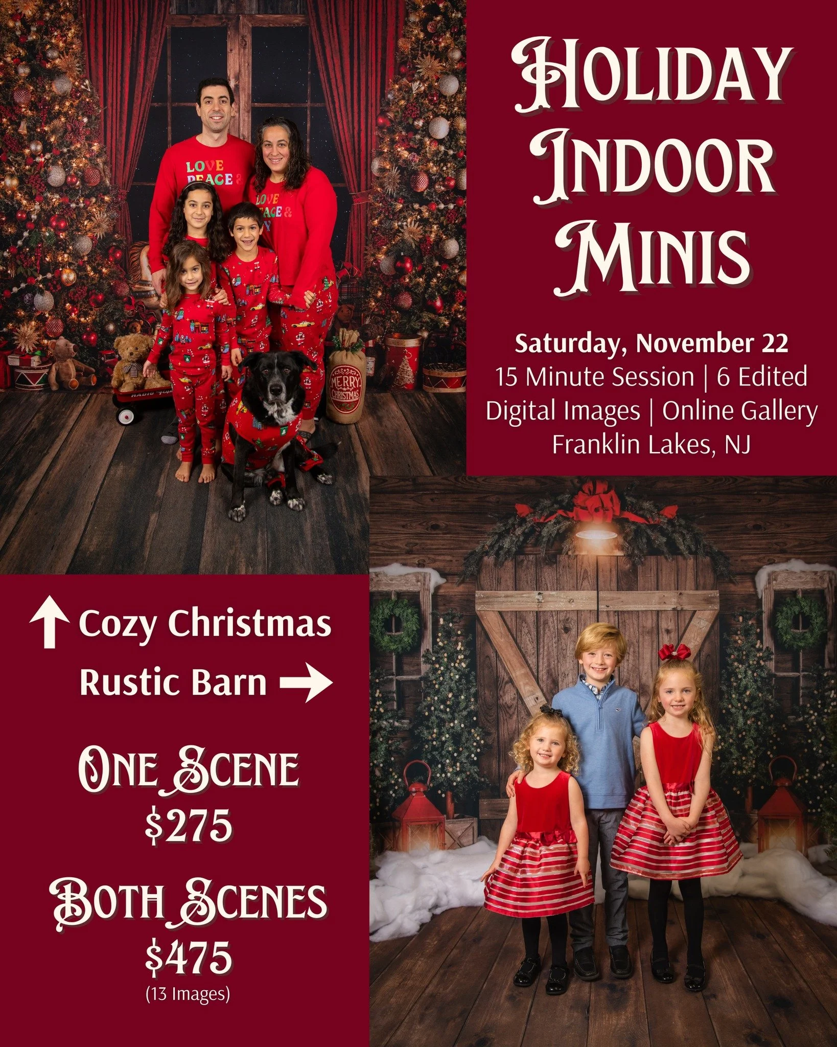 ✨We&rsquo;re so excited to announce our Holiday Indoor Minis are officially open for booking!✨
This year, you can choose from TWO festive scenes, or book both for extra holiday magic! 🎄 It&rsquo;s the perfect cozy option for beautiful Christmas phot