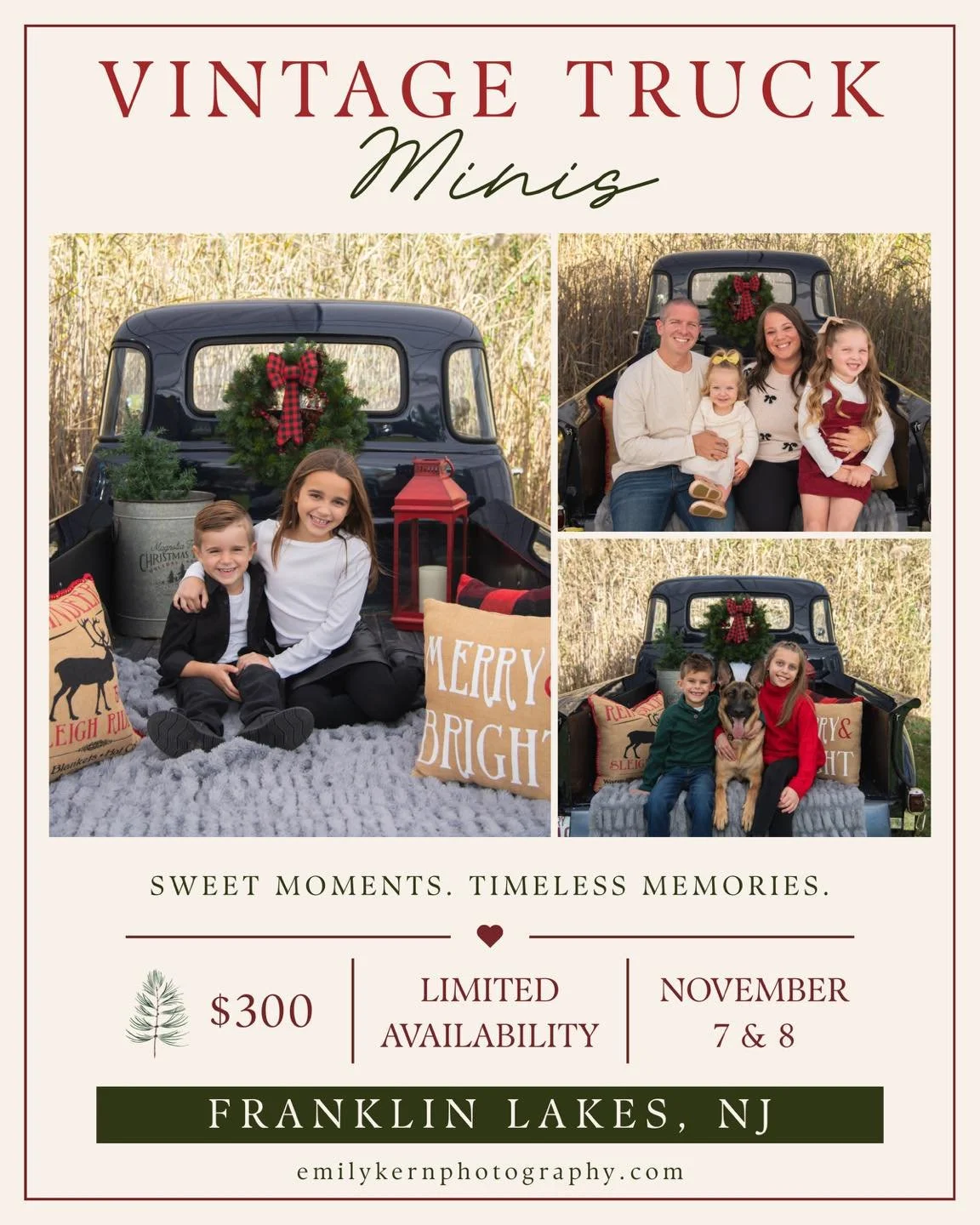 🎄✨ WE HAVE SOME EXCITING NEWS! ✨🎄

Here&rsquo;s something to brighten up your rainy Sunday&hellip; our most popular mini sessions are BACK! ❤️

🚘🎄 Vintage Christmas Truck Mini Sessions 🎄🚘

For ONE WEEKEND ONLY this year, our Vintage Christmas T