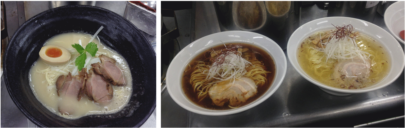Ramen School: Hiroko's tonkotsu paitan (left) and a guest chef's chintans (right) 