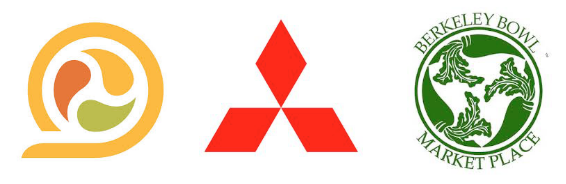 Mon logos . Sushirrito uses a modern and more colorful take to nice effect (left). Mitsubishi uses an actual family crest (center). Berkeley Bowl uses a mon made of carrots.