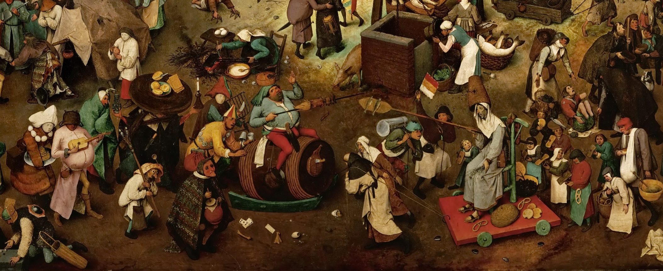The World Turned Upside Down . Pieter Bruegel the Elder, The Fight Between Carnival and Lent , 1559.