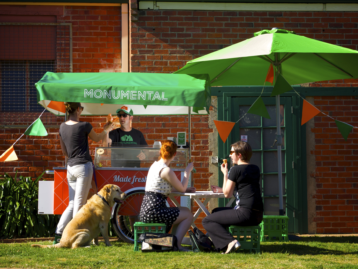 Everyone loves ice cream outdoors. Our cart is FOR HIRE! Get in touch.