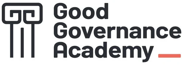 Logo of Good Governance Academy featuring a stylized column and the organisation name in bold black letters.