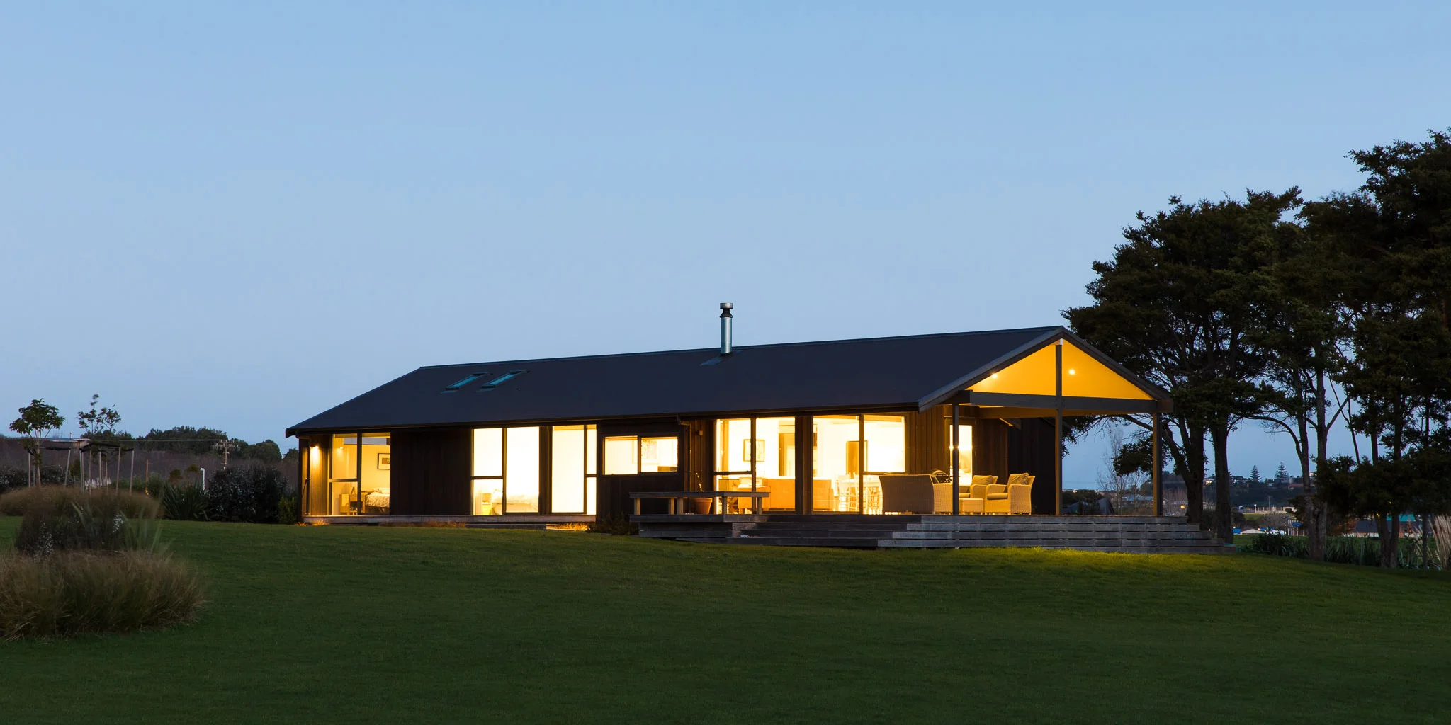 MYPAD side elevation at twilight