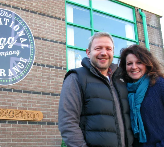 Dan and Briony Wood outside The Traditional Free Range Egg Company’s new home, The Egg Shed in North Cadbury.