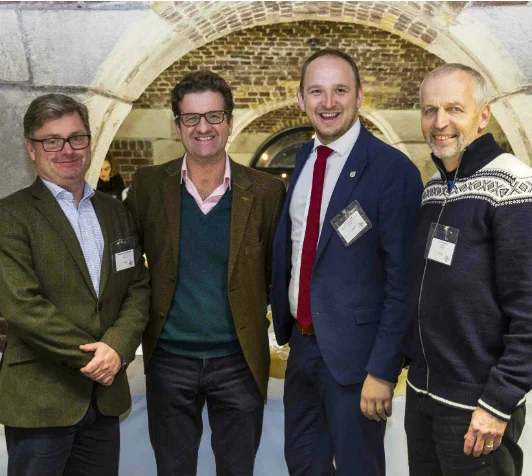 (L to R) Bernt Bucher-Johannessen, executive manager of HANEN, John Farrand, managing director of the Guild of Fine Food, Jon Georg Dale, Norway’s Minister of Agriculture and Food, and Gunnar Waagen, chairman of Tingvollost.