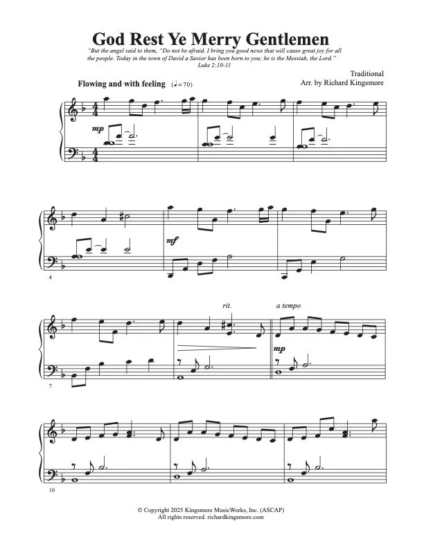 God Rest Ye Merry Gentlemen Solo Piano Sheet Music by Richard Kingsmore