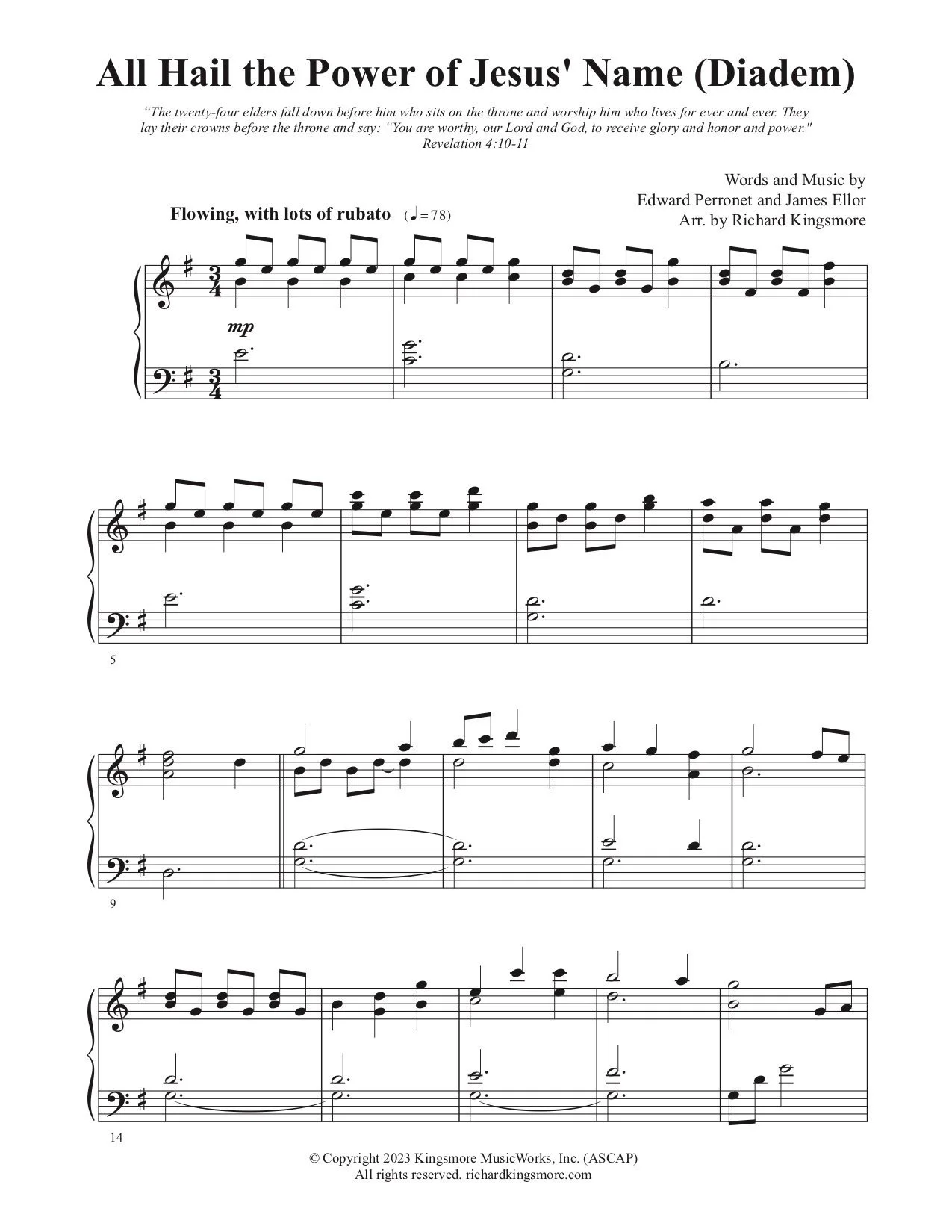 All Hail the Power of Jesus Name (Diadem) piano sheet music arranged by Richard Kingsmore