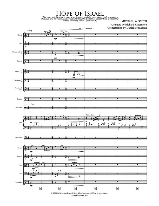 Page 3 preview of Hope of Israel Orchestra Music conductor's score by Richard Kingsmore.