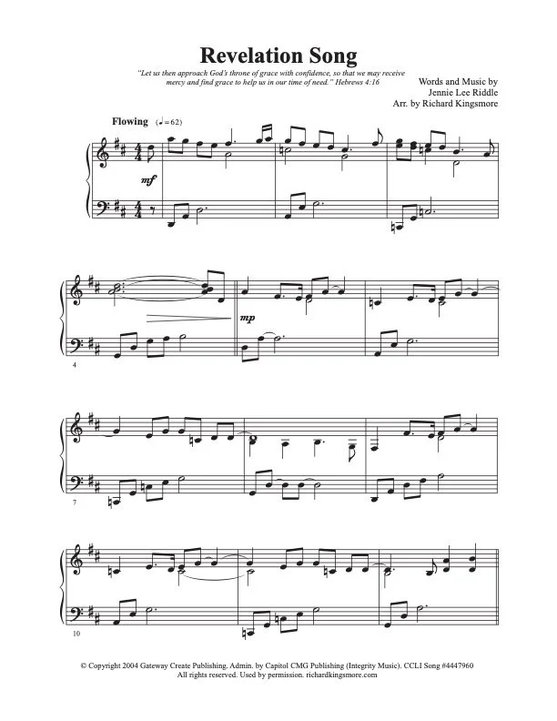 Revelation Song Solo Piano Sheet Music by Richard Kingsmore