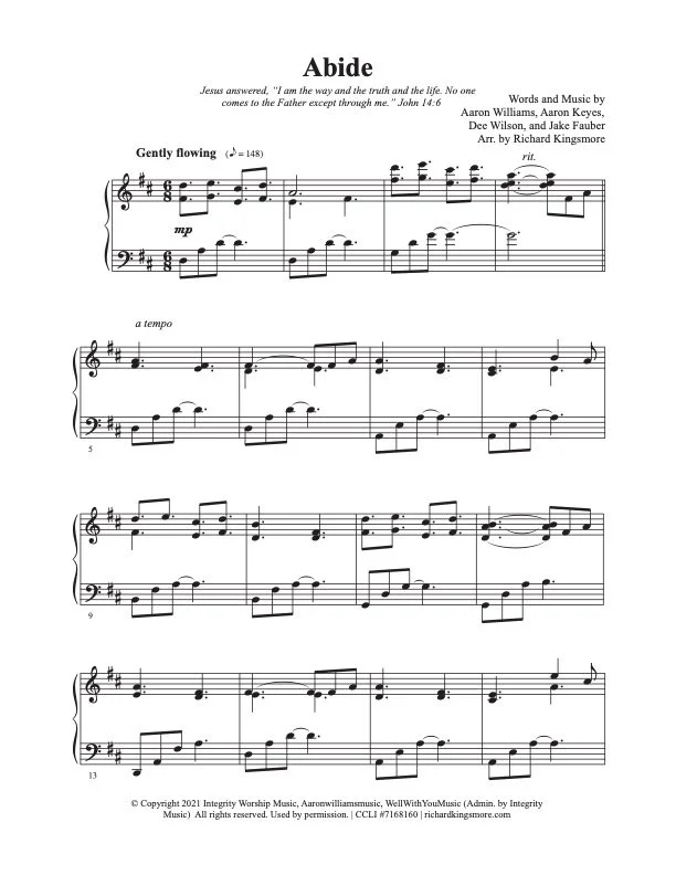 Abide Piano Sheet Music by Richard Kingsmore - Page 1