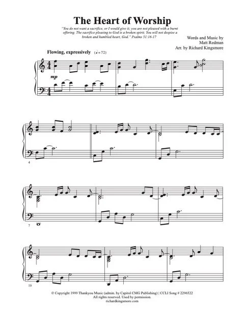 The Heart of Worship solo piano sheet music arrangement by Richard Kingsmore page 1