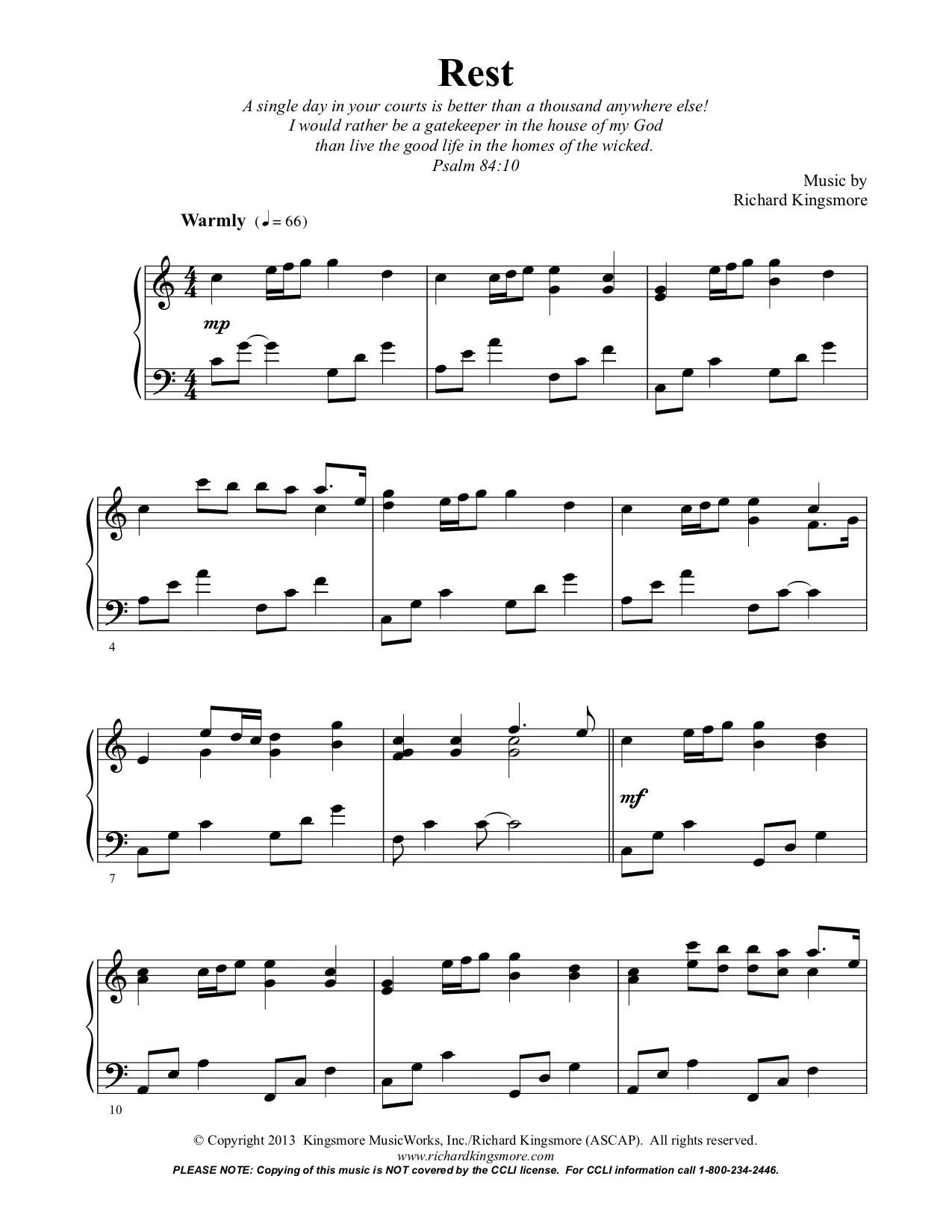 Rest Solo Piano Music by Richard Kingsmore