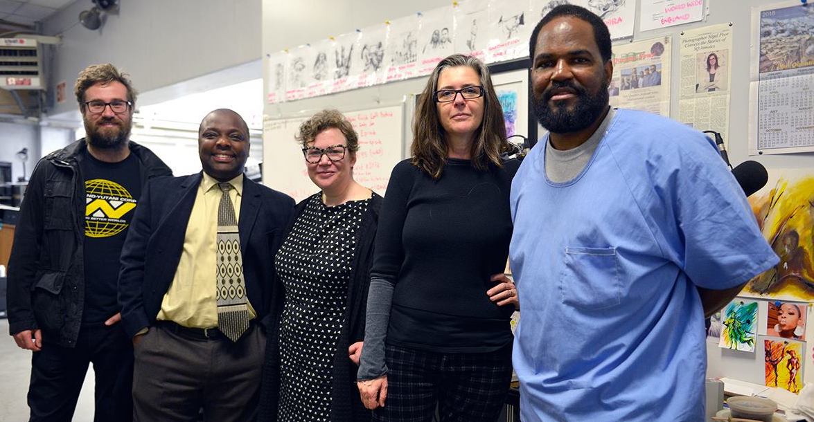  L-R: Martin Austwick, Sam Robinson, Helen Zaltzman, Nigel Poor, Earlonne Woods 