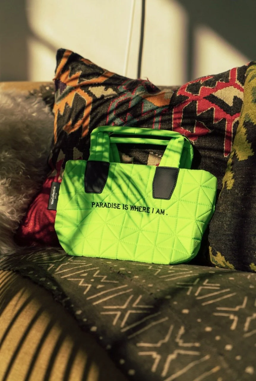 Vee Tote Mini Neon Green "Paradise is Where I Am"