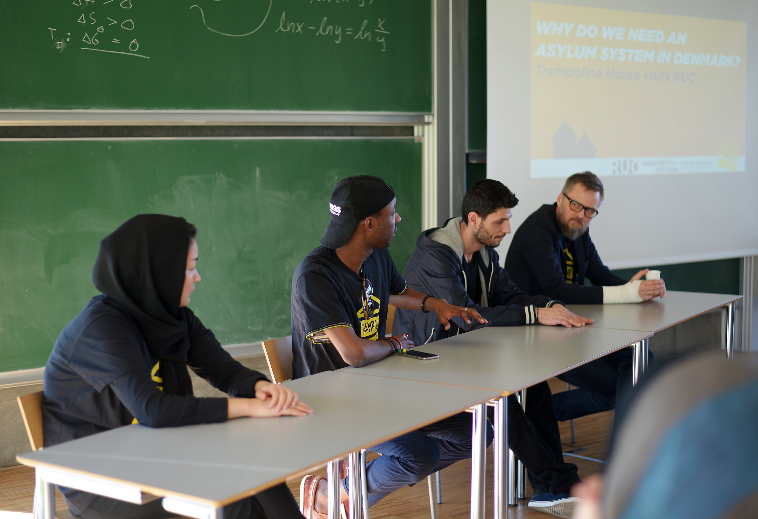 From right to left: Masoumeh, Kevin, Omid and Morten participating in an expert panel at Roskilde University. Photo: Anna Emy.