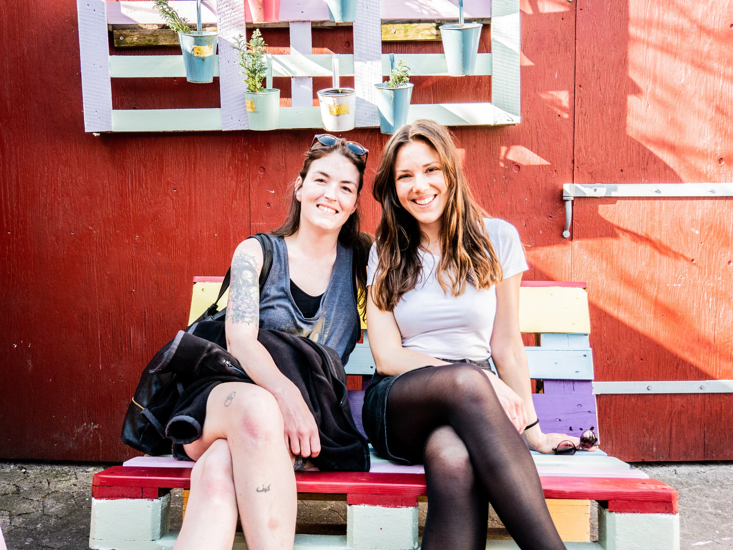 Mathilde (left) and Kari (right) have been coordinating Trampoline House's garden during the spring of 2018. Photo: Stacey Goldberg.
