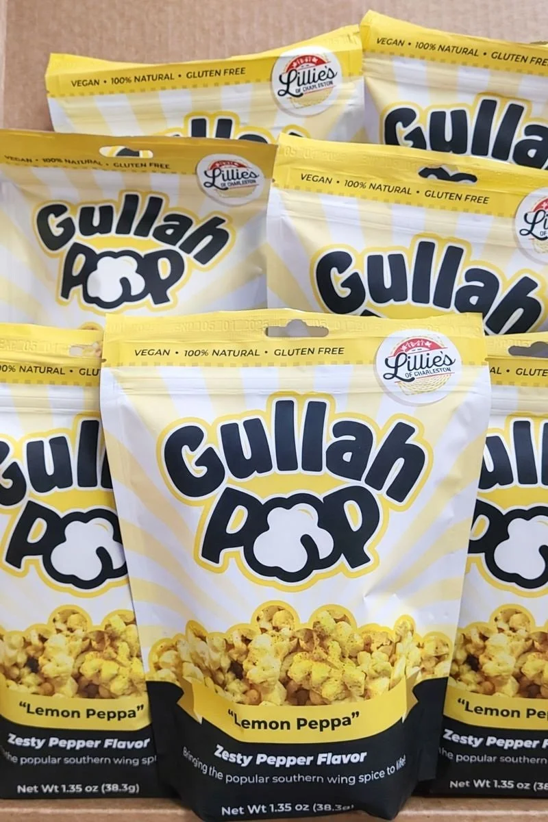 Custom corporate welcome gifts featuring Gullah Pop popcorn created for an event at The Mills House Hotel in Charleston, South Carolina