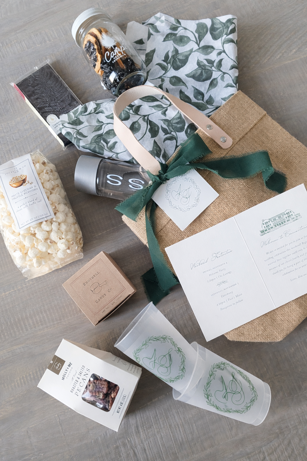 Wedding welcome bag designed withAmy Champagne Events for Zia and Tim’s wedding at Mayflower Inn & Spa in Connecticut