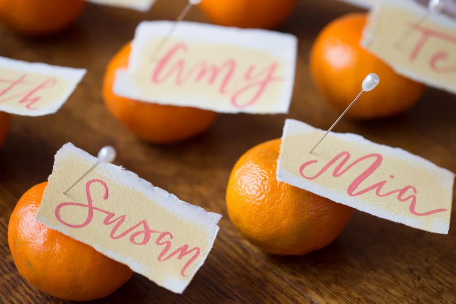 Pink & Orange Wedding escort cards