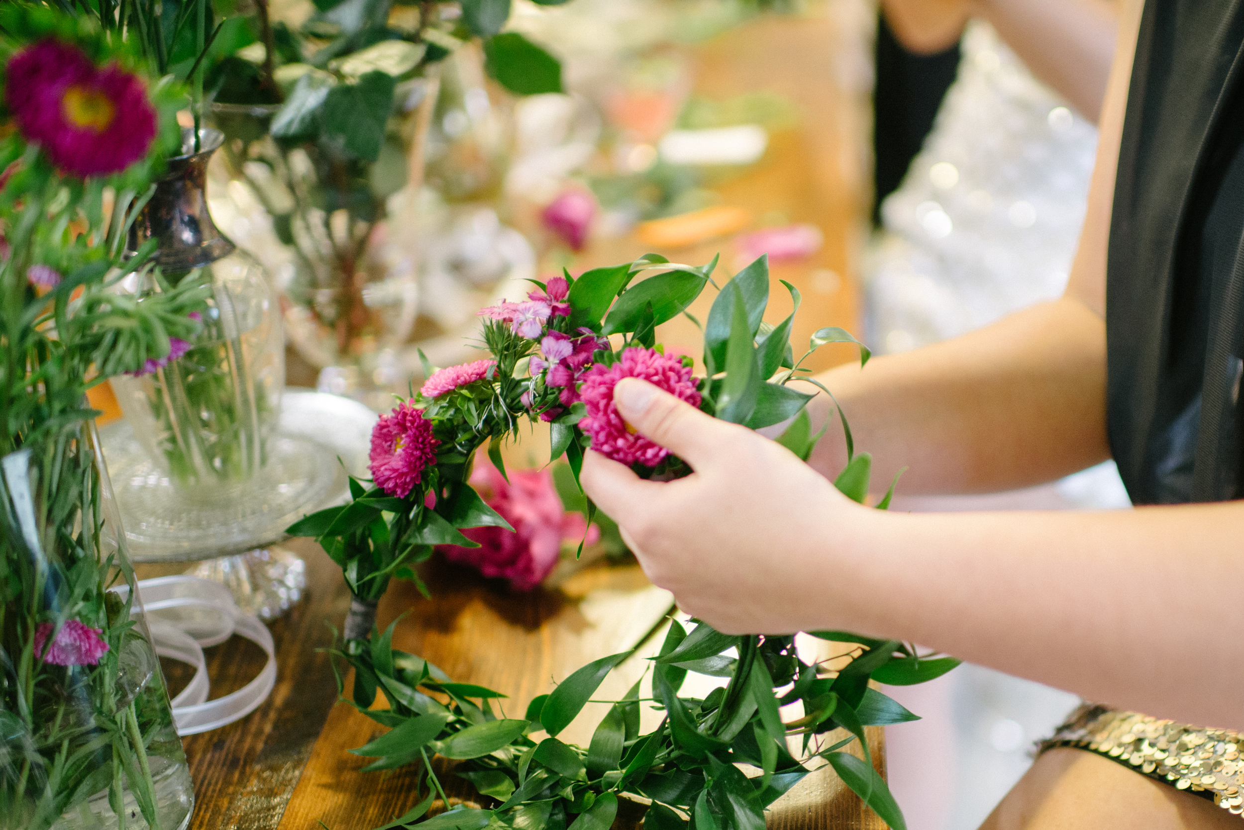 Flower Crown Making Class at Savannah Bachelorette Party Shoot