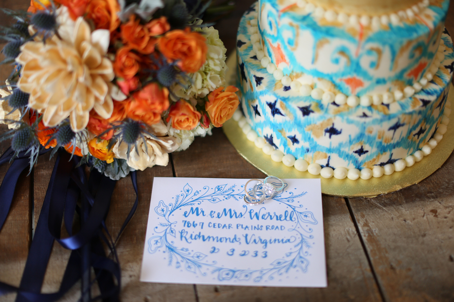 Bllue & Orange wedding invitations