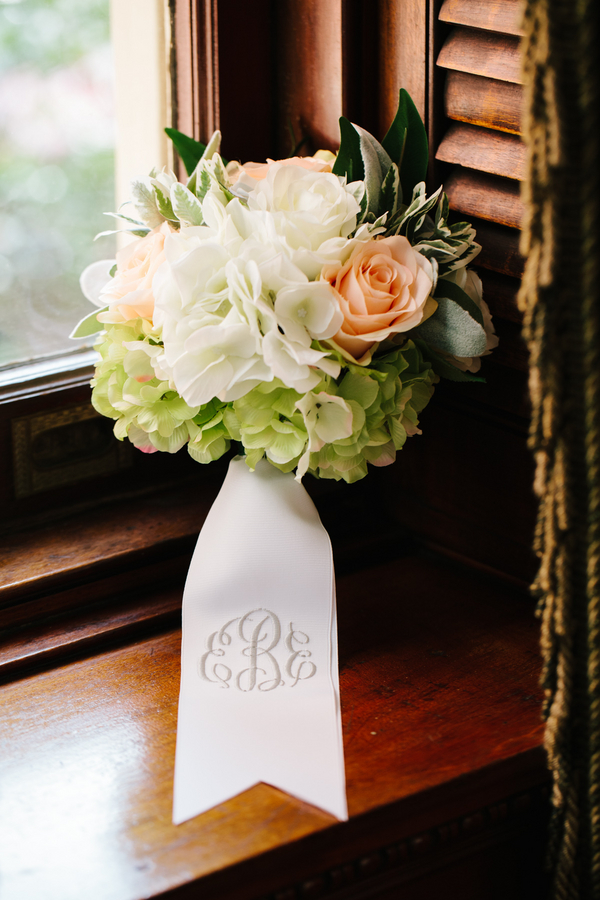 Peach and white wedding bouquet