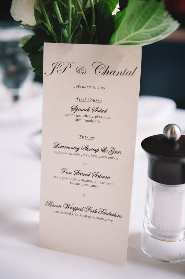 Charleston wedding menu